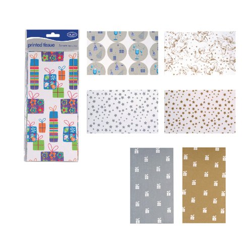 County Stationery Printed Tissue Assorted Designs x7 (Pack of 24) C195 Wrapping Paper CTY6194