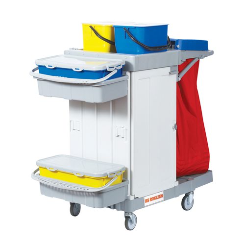 Rokleen Alpha Trolley (2 x 10 litre mop containers, 2 shelves, lockable compatment) MWATST01L