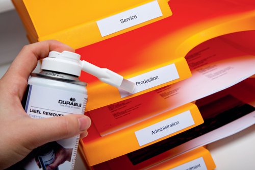 Durable Label Remover for removing adhesive paper labels. The liquid helps remove paper labels of all sizes without leaving any residue. The can includes an extension brush applicator to help spread the liquid across the label.