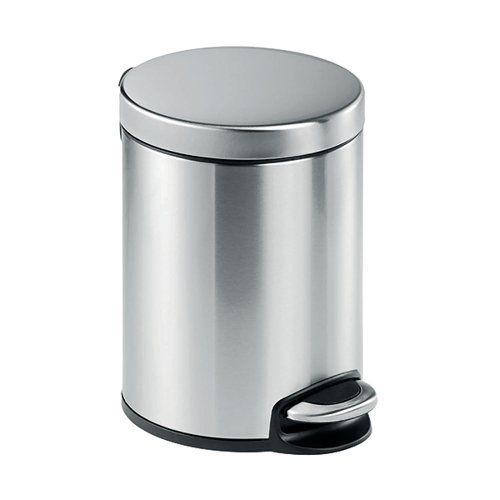 Durable Round Stainless Steel Pedal Bin 5 Litre Silver 340023