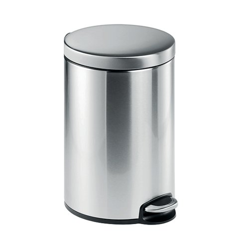 Durable Round Stainless Steel Pedal Bin 12 Litre Silver 340123
