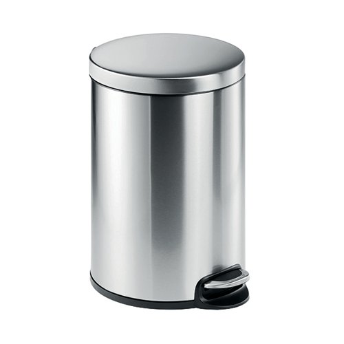 Durable Stainless Steel Pedal Bin Round 20 Litre Silver 340223