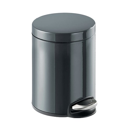 Durable Round Powder Coated Metal Pedal Bin 5 Litre Charcoal 341058
