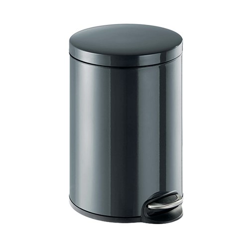 Durable Round Powder Coated Metal Pedal Bin 20 Litre Charcoal 341258