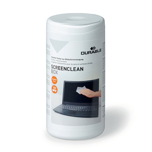 Durable Screenclean Box Wet Wipes Alcohol Free Bio-degradable White (Pack of 100) 573602
