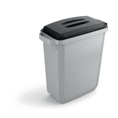 Durable Durabin Eco Rectangular Waste Bin is made from eco-friendly materials with robust carry handles for easy transportation and a clamp for the waste bags to keep them in place. Ideal for waste-disposal and recycling. Perfect for use in warehouses, offices, cafes, canteens, schools, etc. Made of recycled Blue Angel certified plastics.