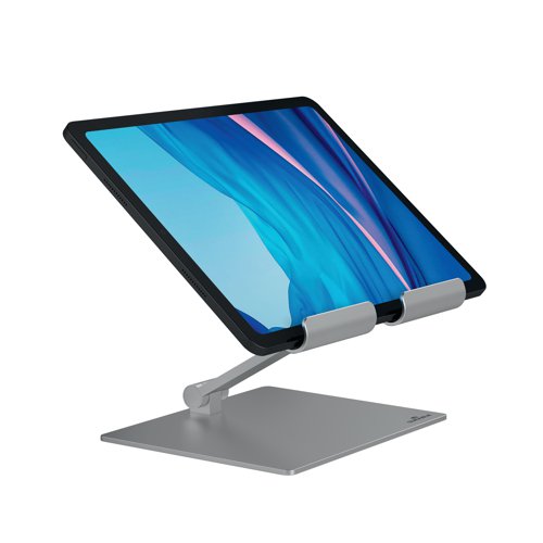 The Durable Universal Adjustable Tablet Riser Stand is suitable for tablets and smart phones up to 13 inches (up to 1kg). The tablet holder has a flexible height and reading angle which makes it perfect for writing or drawing notes. The stand is also space saving and can be quickly folded and stored away. The face plate has non-slip silicone pads which protect the device against scratches. Made of strong, premium aluminium which is built to last.