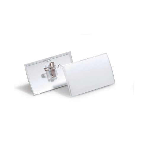 The Durable Click Fold Name Badge with combi clip is made from transparent polypropylene. The combi clip has both a pin and clip fastener for multi-functional use. The front and back are joined by a flexible hinge which enables quick and simple replacement of badge inserts. Includes blank insert sheets measuring 54x90mm.