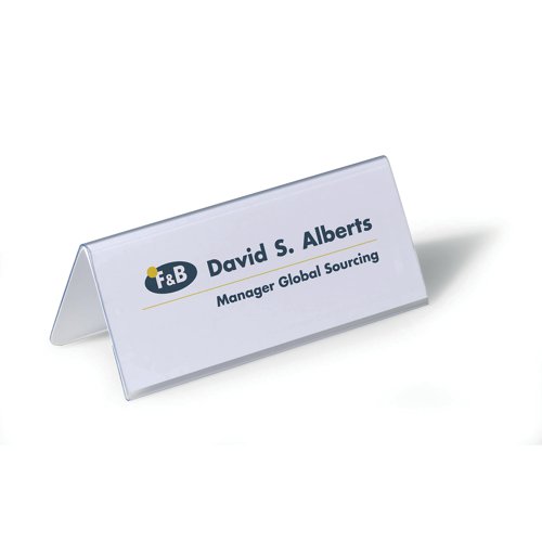 Durable Table Place Name Holder are perfect for conferences, seminars, reception desks, etc. Information can be read from both sides making them ideal for pricing, product descriptions, name tags, etc. The inserts can be quickly and easily removed and replaced. The name holder measures 61x150mm.