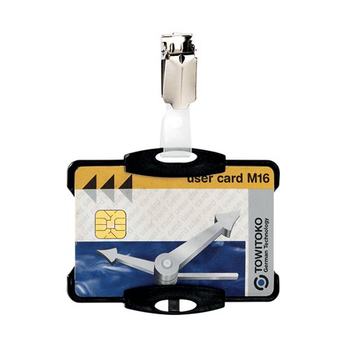 Durable Dual Security Pass Holder with metal rotating clip for holding a single card. Can be used in either portrait or landscape formats. The holder is made from high quality polystyrol. The pass holder is designed so that it protects the magnetic strip on the card. Holds 54x85mm cards.