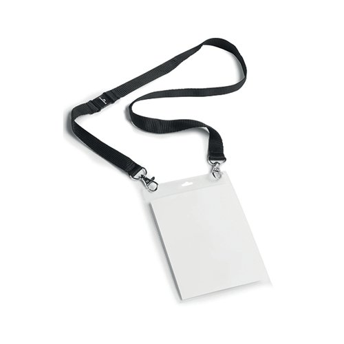 A6 Name Badge with Black Textile Lanyard