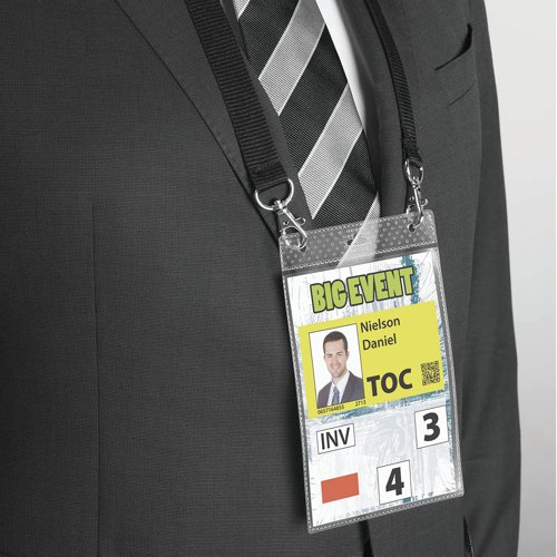 DB80812 Durable A6 Name Badge with Black Textile Lanyard (Pack of 10) 852501