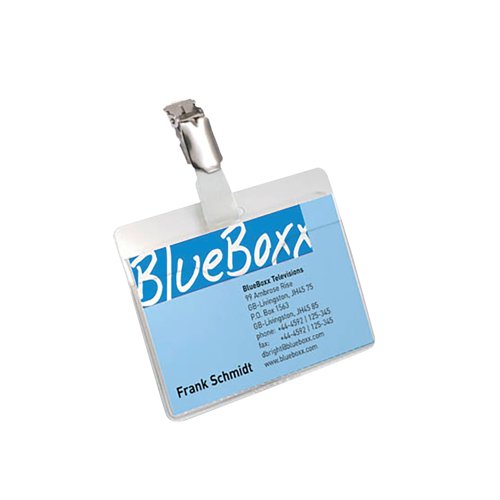 Durable transparent hard PVC visitor badge in landscape format. The badge has a drop level front which allows for easy removal and replacement of inserts. Includes a rotating metal clip for vertical support and blank insert cards measuring 60x90mm.