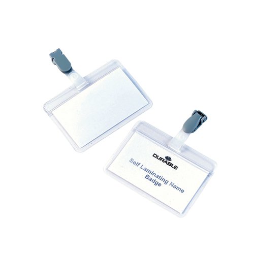 Durable Self Laminating Name Badge with Clip 54x90mm Clear (Pack of 25) 8149/19
