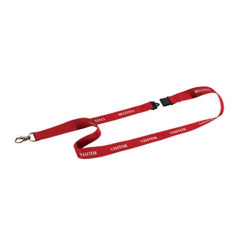Durable Textile Lanyard Printed Visitor 20mm Red (Pack of 10) 823803