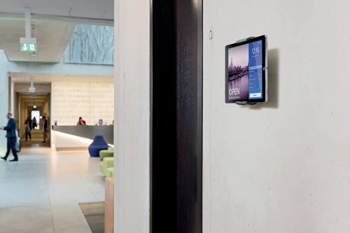 This modern and stylish wall mounted tablet holder in Silver securely holds tablets from 7 to 13 inches and includes an anti-theft system to prevent unauthorised removal of the tablet. The clamp holds the tablet in place and rotates 360 degrees for use in both portrait and landscape format. Perfect for use in hotels, exhibitions, trade fairs, restaurants, offices and more. The tablet holder is easy to assemble and securely attaches to walls. Dimensions (WxDxH): 85x180x50mm.