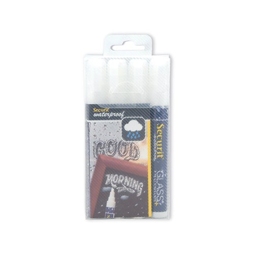 Securit Waterproof Chalk Marker Chiselled Nib 2-6mm White (Pack of 4) SMA610-V4-WT