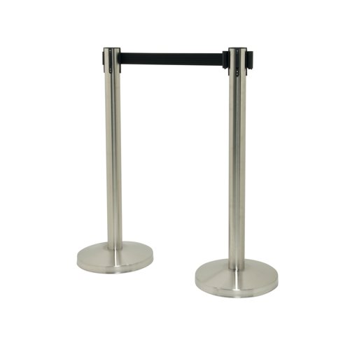 Securit Budget Barrier Pole Set with Retractable Belt Chrome/Black (Pack of 2)RS-RT-LW-CH Deflecto Europe
