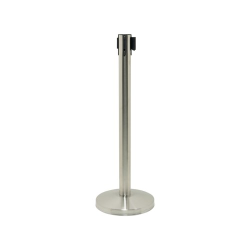 Securit Budget Barrier Pole Set with Retractable Belt Chrome/Black (Pack of 2)RS-RT-LW-CH - Deflecto Europe - DF28248 - McArdle Computer and Office Supplies
