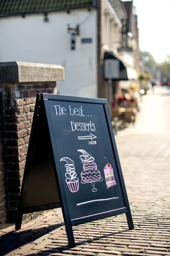 Securit Duplo Pavement Chalkboard with Lacquered Black Pinewood Frame 850x545x440mm SBD-BL-85 | DF49175 | Deflecto Europe