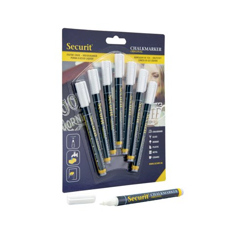 Securit Liquid Chalk Marker 1-2mm Nib White (Pack of 7) BL-SMA100-V7-WT DF49275 Buy online at Office 5Star or contact us Tel 01594 810081 for assistance