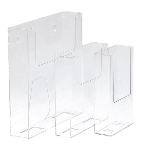 Ideal for exhibitions, displays and reception desks, this Deflecto Literature Holder holds A4 literature. It is made from unobtrusive clear plastic that lets your literature stand out, with a sleek profile that fits neatly into any decor. The flat back lets you mount the holder to a wall or flat surface for eye-catching presentation.