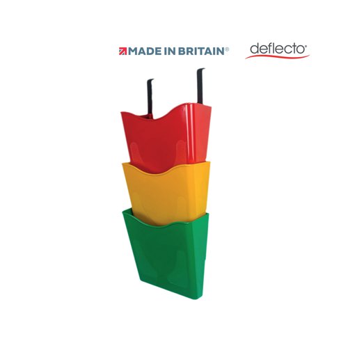 Deflecto x3 Portrait Wall Pocket + Bracket Red/Yellow/Green CP081YTRYG DF88187 Buy online at Office 5Star or contact us Tel 01594 810081 for assistance