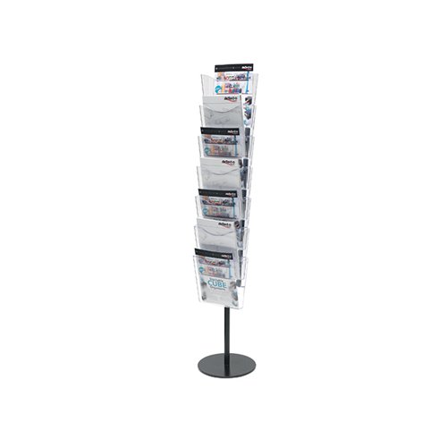This attractive Deflecto Literature File Floor Stand contains 7 pockets for displaying A4 brochures, magazines, leaflets and more. Ideal for reception areas, trade shows, healthcare, education and more, the stand features a sturdy steel construction with circular base and clear plastic pockets for improved visibility of contents. The large stand measures W320 x D320 x H1485mm.