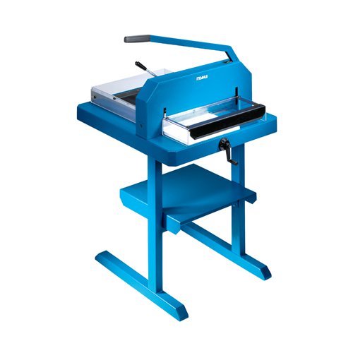 DH00846 | This Dahle professional stack cutter provides precise, simple and safe cutting of large volumes of paper. The cutter also features a ground steel blade with safety shields on either side and a paper clamp for precision. This heavy duty cutter has a cutting length of 430mm and a capacity of up to 200 sheets of 80gsm paper.