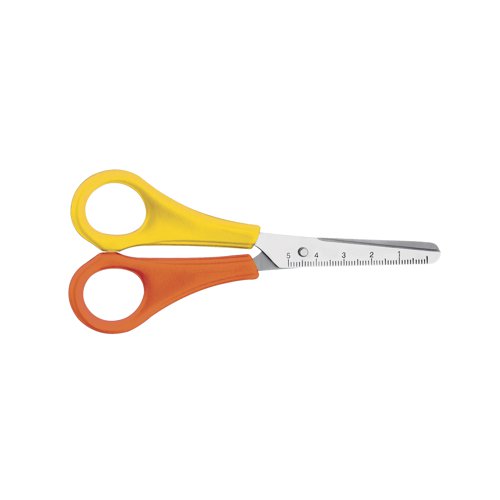 DH20593 | These great value scissors from Westcott have a rounded, blunt tip for extra safety. The stainless steel blades include a centimetre scale and the plastic handles are a colourful yellow and orange to indicate that they are for left handed users. Ideal for use in school classrooms, these scissors are great for arts and crafts use for children aged 4 and over. This pack contains 12 pairs of scissors.