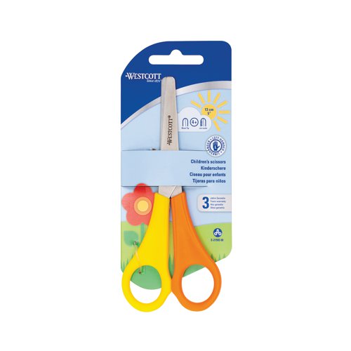 DH20593 | These great value scissors from Westcott have a rounded, blunt tip for extra safety. The stainless steel blades include a centimetre scale and the plastic handles are a colourful yellow and orange to indicate that they are for left handed users. Ideal for use in school classrooms, these scissors are great for arts and crafts use for children aged 4 and over. This pack contains 12 pairs of scissors.