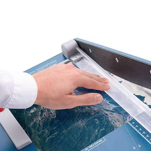This Dahle Professional Guillotine features a ground, self-sharpening steel blade with an innovative spring system for safety. The guillotine also features a paper clamp and printed guides for accuracy. This A3 guillotine has a cutting length of 460mm and a capacity of up to 15 sheets of 80gsm paper.