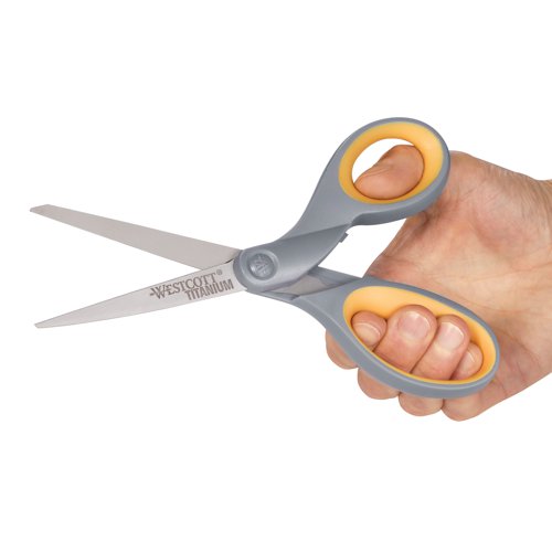 DH59538 | These Westcott scissors have a precise, sharp edge with a titanium coating, which provides exceptional longevity. The handle is designed to be ergonomic and the scissors also have a gliding pivot mechanism for effortless use. This pack contains 1 pair of 8 inch (210mm) scissors.