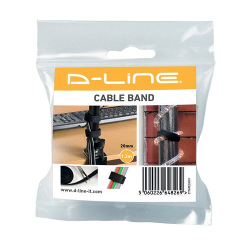 DLine Cable Tidy Band Reusable Hook and Loop Black CTTAPE20001