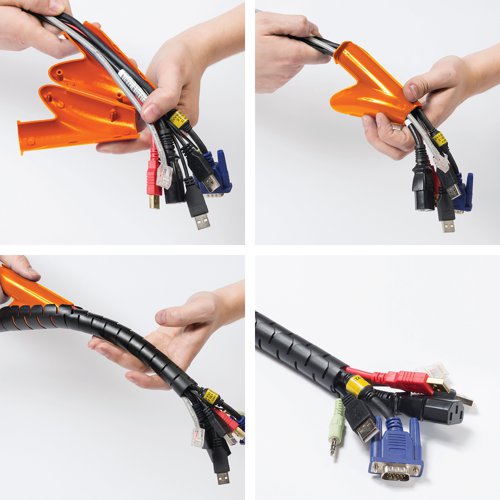 Simply place the cables in the zip tool, pull the zip tool down along the length of the Zipper. The cables then transfer from the tool into the length of the Zipper, providing a quick and easy way to neatly organise multiple cables. The cut-outs allow the length of the Zipper to bend to tight angles. Provides protection for cables. Can be cut to length with scissors. Good resistance to oils/lubricants, acids and alkalis, ideal for use around plant and machinery. Zip tool included in the pack. Operating temperature -30 degrees to +85 degrees.