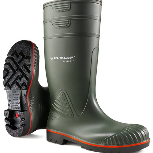 Dunlop Acifort Heavy Duty Waterproof Full Safety Waterproof Boots 1 Pair Green 13