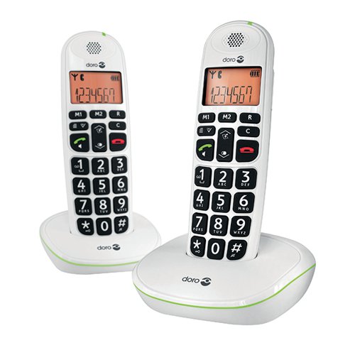 Doro DECT Cordless Telephone Big Button White Twin Pack PHONEEASY 100WD