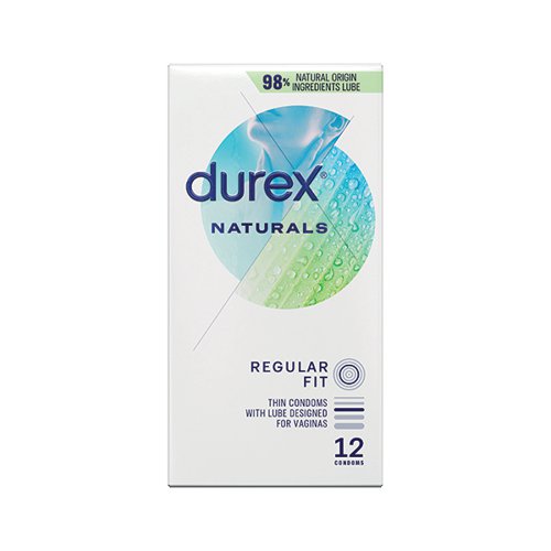 DRX80185 | Durex Naturals are thin condoms with lube designed for her. Our thin, Naturals condom is coated with a water based lubricant made from 98% natural origin ingredients, helping provide a smooth, intimate experience with your partner. Free from artificial colourants and flavours. Transparent natural rubber latex condoms with a nominal width of 56mm. Naturals condoms are as thin as our Thin Feel Classic Condom (55um). Durex quality: 100% electronically tested with five more quality tests carried out on every batch. Enjoy all the reliability of Durex that comes as standard, without any compromise to your satisfaction. Supplied in a pack of 12.