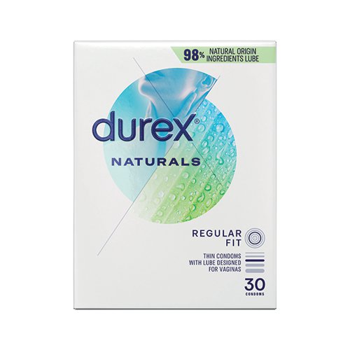 Durex Naturals are thin condoms with lube designed for her. Our thin, Naturals condom is coated with a water based lubricant made from 98% natural origin ingredients, helping provide a smooth, intimate experience with your partner. Free from artificial colourants & flavours. Transparent natural rubber latex condoms with a nominal width of 56mm. Naturals condoms are as thin as our Thin Feel Classic Condom (55um). Durex quality: 100% electronically tested with 5 more quality tests carried out on every batch. Enjoy all the reliability of Durex that comes as standard, without any compromise to your satisfaction. Supplied in a pack of 30.
