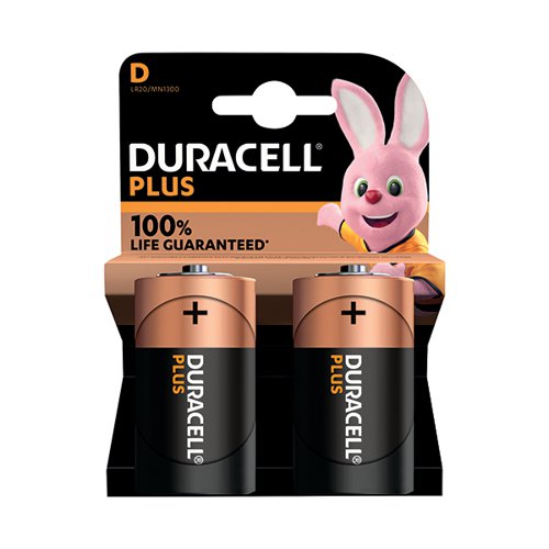 Duracell Plus D Battery Alkaline 100% Life (Pack of 2) 5009816