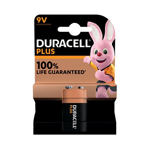 DU14219 Duracell Plus 9V Battery Alkaline 100% Life 5011414