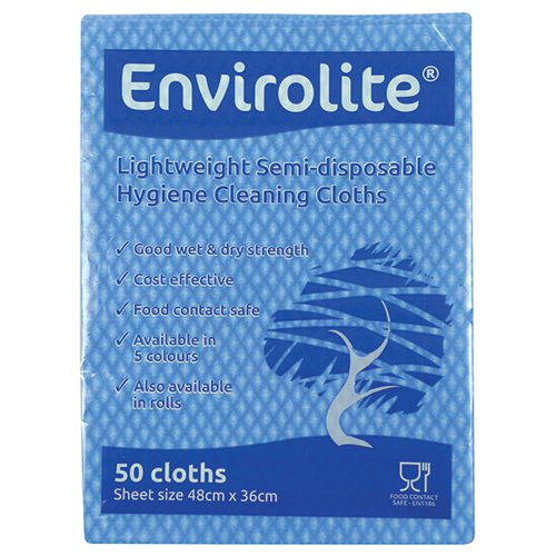 Envirolite Lightweight 480x360mm Blue All Purpose Cloths (Pack of 50) ELF500 ECO24276 Buy online at Office 5Star or contact us Tel 01594 810081 for assistance
