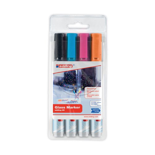 Edding 95 Glass Markers Assorted with Black (Pack of 4) 4-95-5-999 Edding