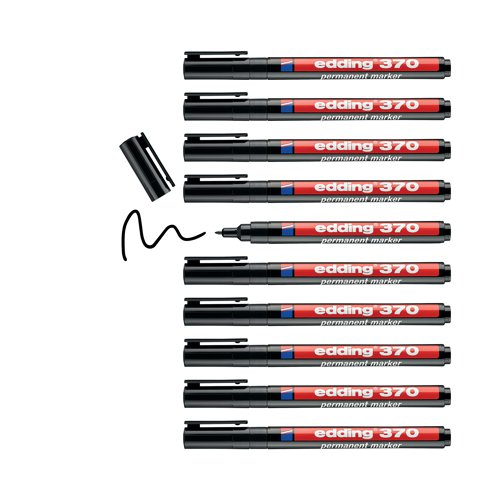 This Edding permanent marker has a fine tip for for precise marking of most surfaces, including glass, metal, wood and plastic. The low odour ink is water and light resistant, and free from toluene and xylene. The fine tip writes a 1.0mm line width, which is great for labelling smaller items. This pack contains 10 black markers.