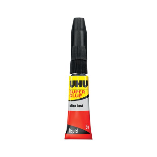 This ultra fast and strong adhesive is ideal for small area bonds. It will bond almost all solid and flexible materials like many plastics including rigid PVC, ABS, PS, Plexiglas, polycarbonate (Makrolon), and phenolic resins (Bakelite)), porcelain, ceramics, leather, metal, wood, cork, felt, cloth and rubber. Only partially suitable for glass because over a period of time, the bond may become brittle. Supplied in a 3g tube.