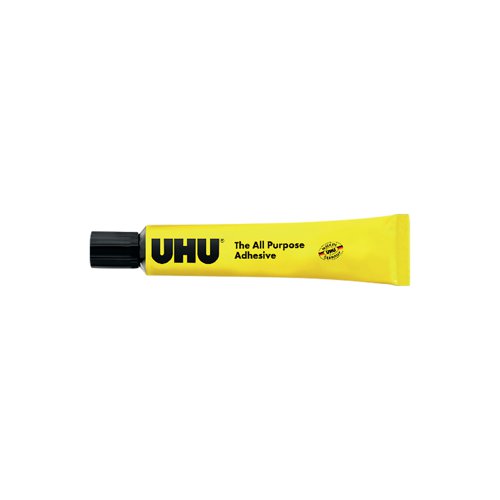 This UHU All Purpose Adhesive is a crystal clear liquid ideal for home, office, school, DIY projects and model building. Temporarily adjustable before drying, this permanent adhesive does not wrinkle paper and remains elastic. Designed for use on wood based materials, plastics (ABS, hard and soft PVC, Plexiglas, polystyrene, Resopal), metal, glass, porcelain, ceramic, leather, rubber, felt, cork, fabrics, cardboard, paper and much more. Supplied in a 20ml tube.