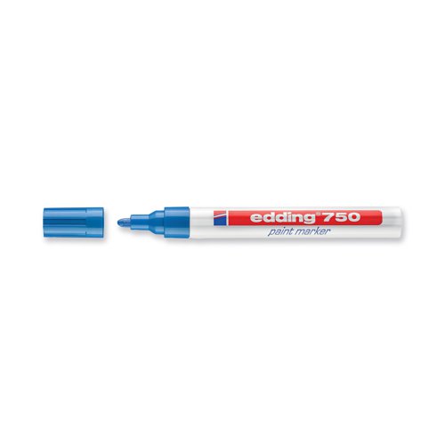 This Edding 750 Paint Marker contains vibrant pigment ink, which is low odour, quick drying and water resistant, for bold permanent marking. For use on most surfaces, the ink is also light fast and heat resistant up to 400 degrees. Great for industrial environments, the marker has a bullet tip for a 2.0-4.0mm line width. This pack contains 10 blue markers.