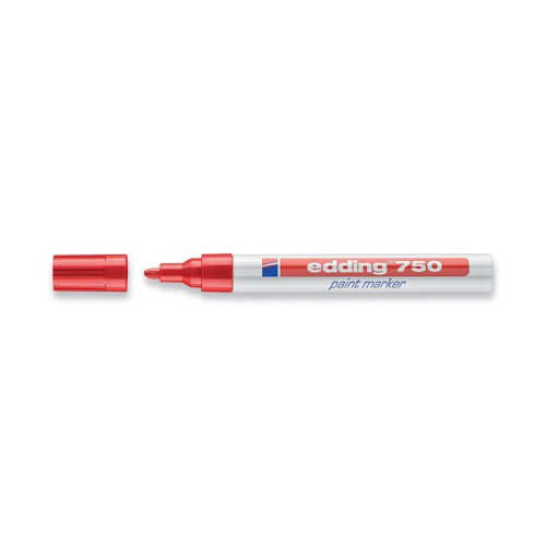 This Edding 750 Paint Marker contains vibrant pigment ink, which is low odour, quick drying and water resistant, for bold permanent marking. For use on most surfaces, the ink is also light fast and heat resistant up to 400 degrees. Great for industrial environments, the marker has a bullet tip for a 2.0-4.0mm line width. This pack contains 10 red markers.