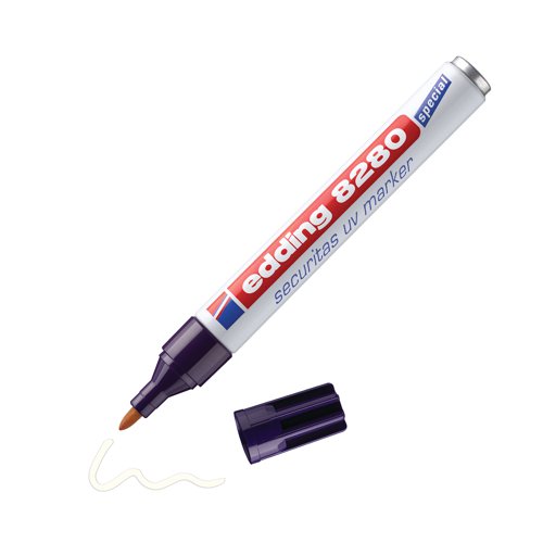 Featuring quick-drying ink that is easily visible under UV light, the Edding 8280 Securitas UV marker is the ideal way to label valuable objects in the the anti-theft and security sector. Containing waterproof, wear-resistant ink, this marker is a safe bet for security marking as well as marking Geocache locations, scavenger hunts with children, and invisible writing. This specialist marker is made in Germany and features a high-quality aluminium barrel. Supplied in a pack of 10.