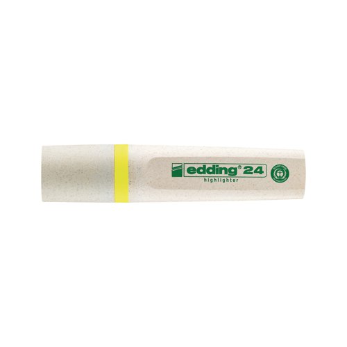 The Edding 24 Ecoline highlighter is designed for the luminous marking and highlighting of text and notes on almost all paper surfaces. Awarded the Blue Angel eco-label, at least 90% of the cap and barrel are made from renewable resources, making it a climate neutral product in accordance with ClimatePartner-ID 13742-1910-1001. The chisel tip has a stroke width of 2-5mm and the water-based neon ink boasts outstanding colour brilliance. The highlighter is refillable with Edding HTK 25 refill service. Supplied in a pack of 10 yellow pens.